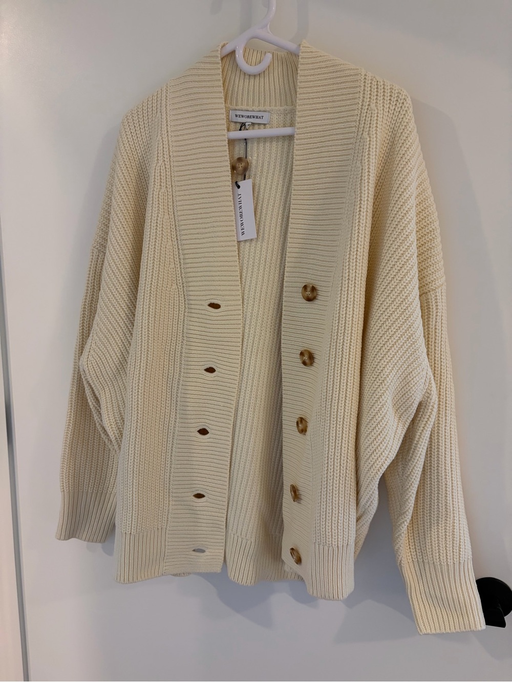 WeWoreWhat Cream Ribbed Button-Down Cardigan